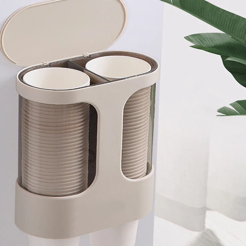 2021 hot selling high quality non punching wall mounted dust-proof double tube automatic disposable water dispenser cup