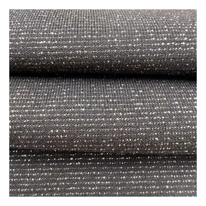 High quality 330gsm 65%polyester 20%rayon 10% silver lurex 6% spandex knitted TR silver stretch roma fabric