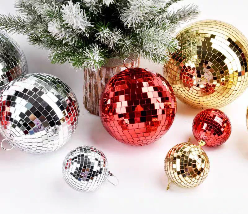 Wholesale 10cm Red Gold Silvery Color Mirror Disco Balls for Tree Hanging Decorations Home Party Box Glass Mirror Ball