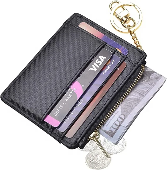 
Slim Women Keychain Wallet RFID Credit Card Holder Mini Front Pocket Wallet Coin Purse 