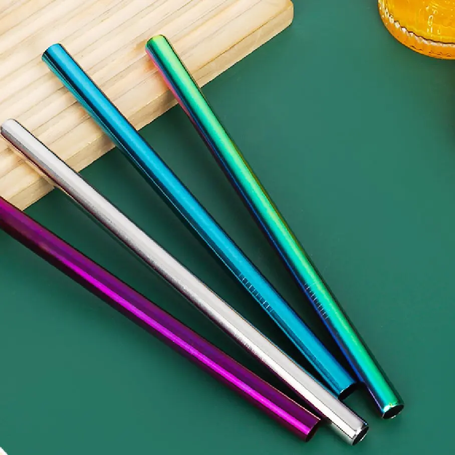 LOW MOQ Stainless Steel Smoothie Straws Wide Reusable Rainbow Metal Straws Fat Boba Straw for Bubble Tea