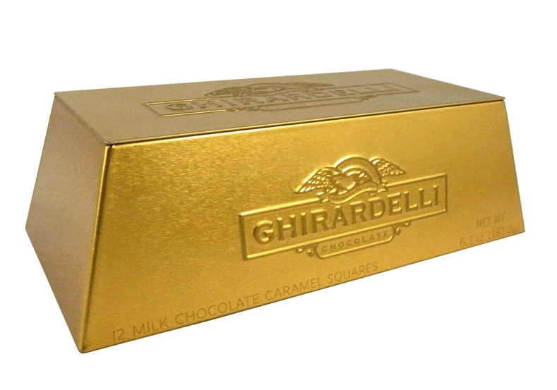 Gold brick gift tin can for biscuit and chocolates