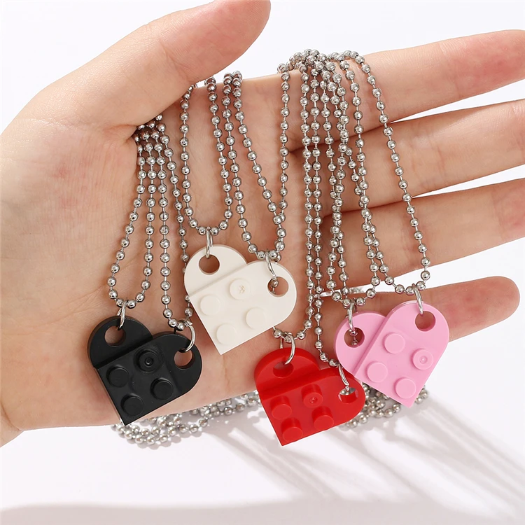 Кулон в форме сердца Legos, ожерелье из кубиков, ожерелье с надписью Best Friends Love Heart, подарок на День святого Валентина для пары
