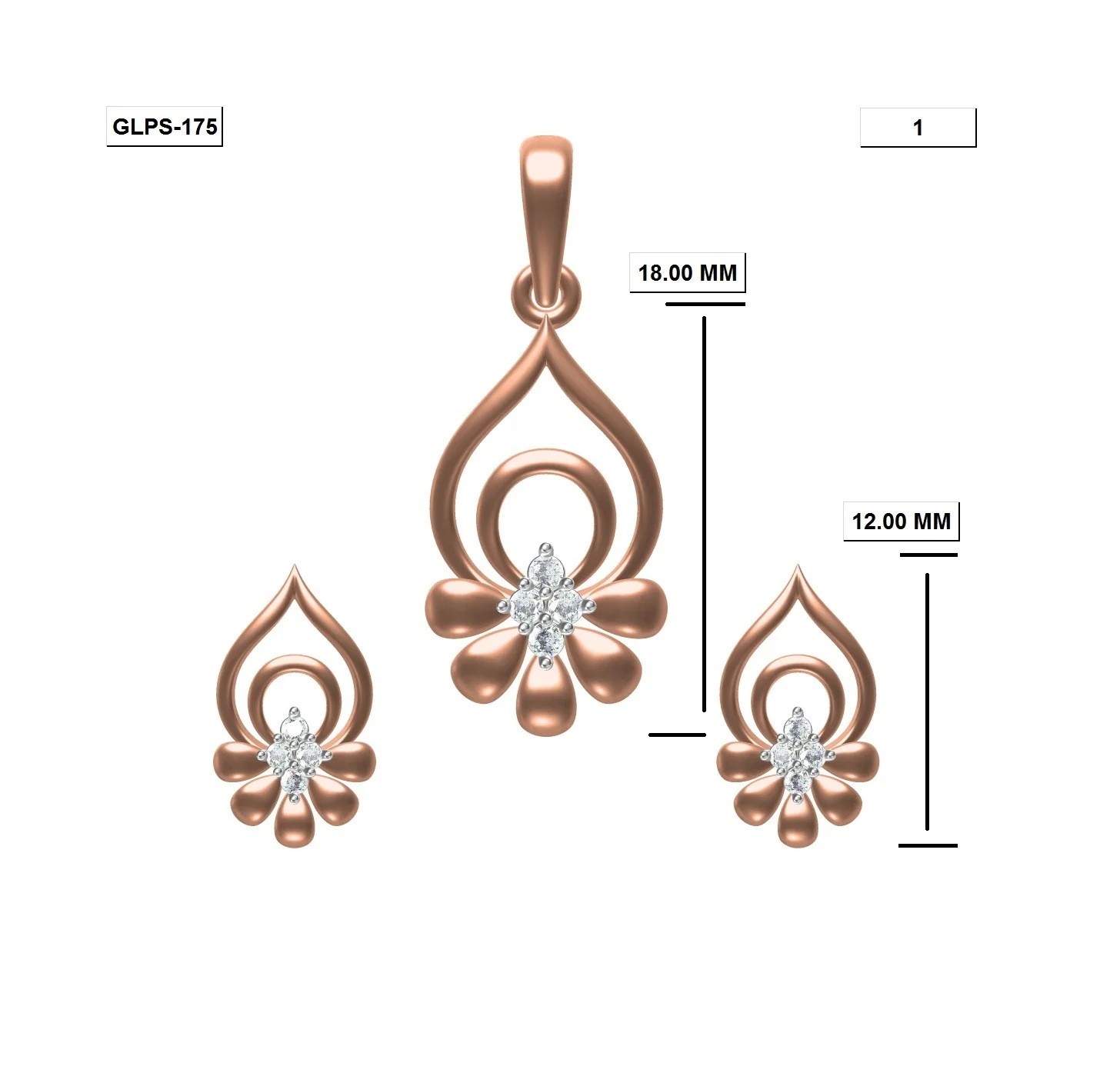 
18K Gold, Fashion Amazon Woman Gift Rose Plate Gold, Natural Diamond Crown 3 Pendants Set Necklace at Wholesale Price 