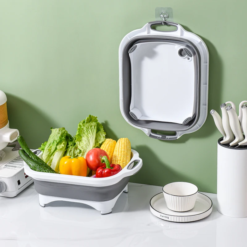 foldable cutting board basket multi-purpose 6L folding cutting chopping board multifunction vegetable cutter with drain basket