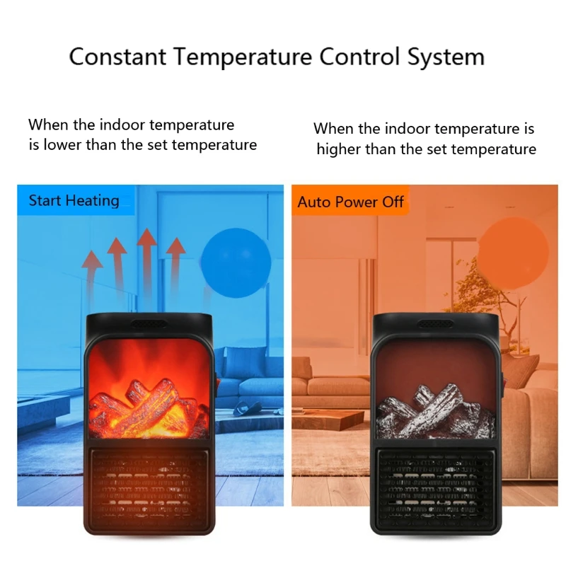 Mini Electric Wall hang Flame Heater Plug-in Air Warmer PTC Ceramic Heating Stove Radiator Household Mini Heater Fan