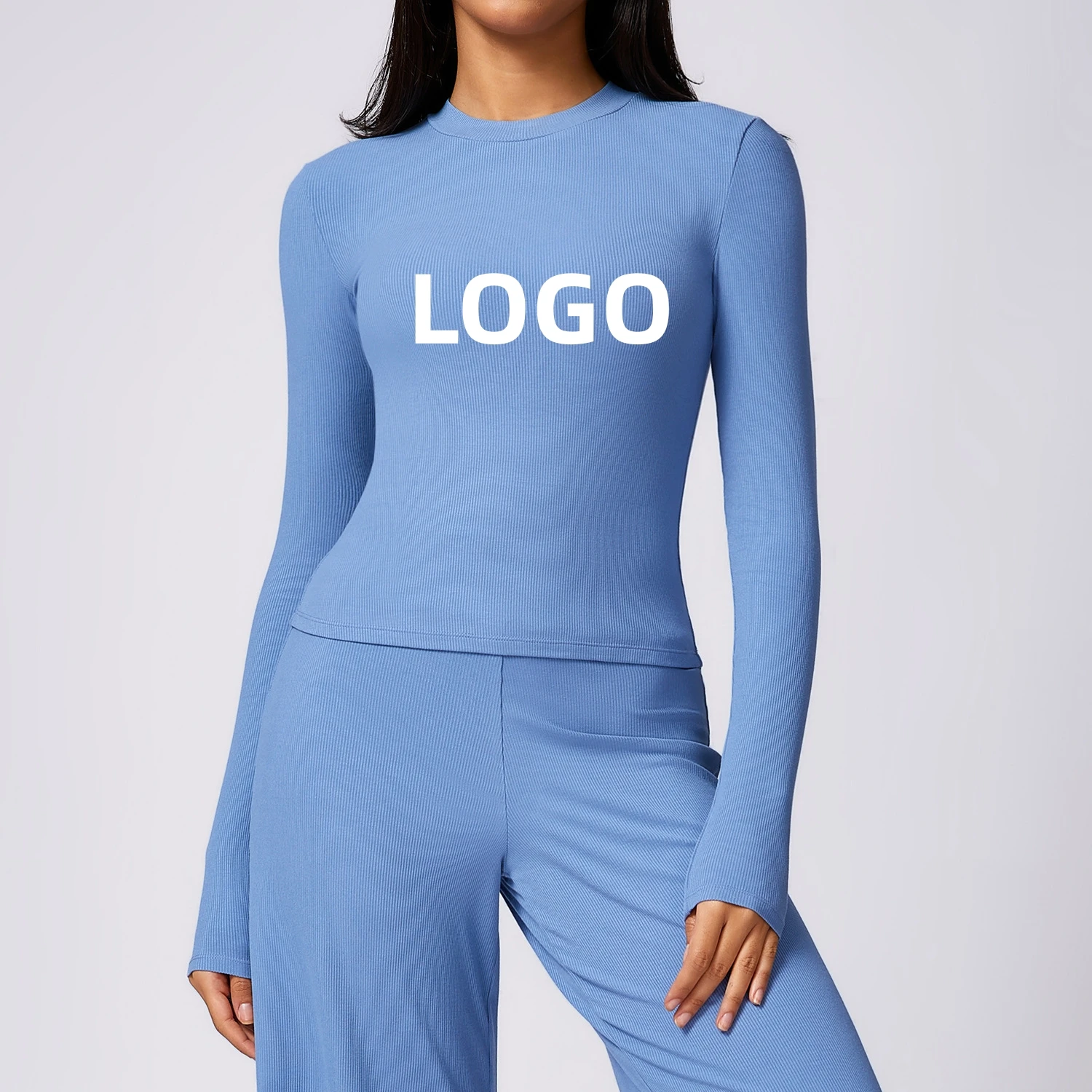 Custom Logo High Strength Tight Long Sleeved Ribbed Quick Drying Yoga Wear Apparel Running Sports T-shirt Fitness Yoga Gym Top