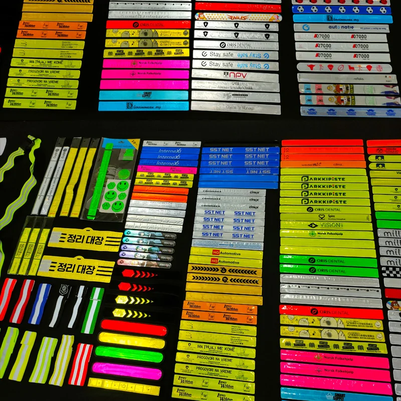 high visibility advertising gifts pvc snap on armband reflective slap band rulers printed wristband for cycling jogging walking