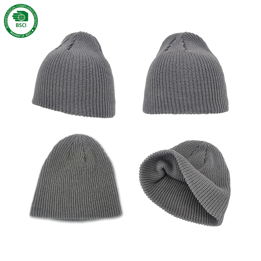 Custom Logo High Quality Mens Acrylic Ribbed Beanie Cap Winter Ski Hat Plain Fisherman Knitted Beanie