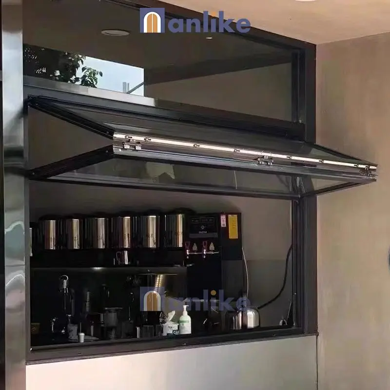 Anlike Aluminum Tempered Glass Panel Bi-Fold Smart System Black Electric Up And Down Vertical Folding Windows