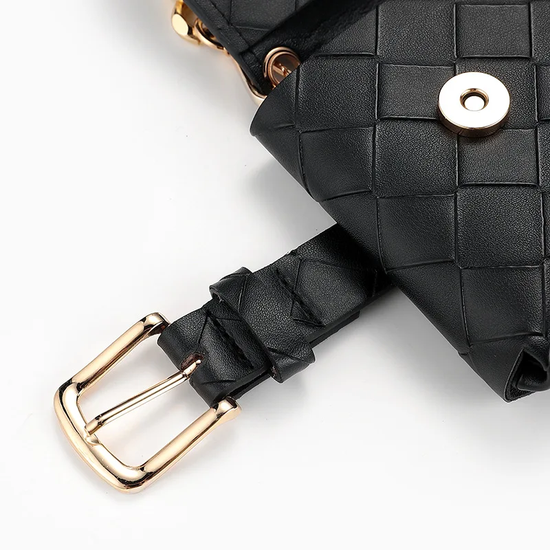 Female trend decorative chain belt lady candy color needle buckle pu belt with small bag