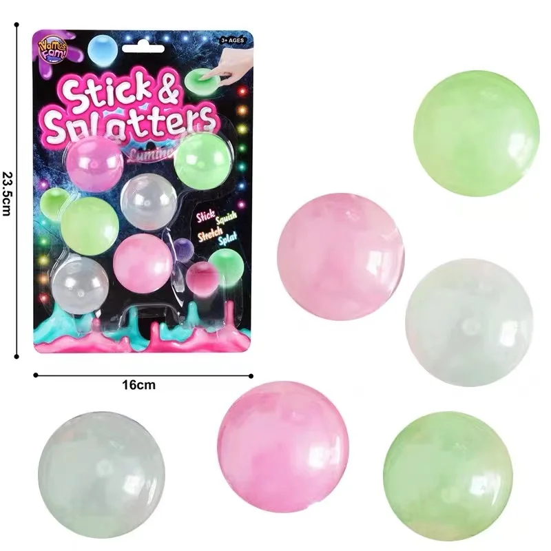 6 in 1 Pack Wholesale Sticky Balls Catch Throw Glow in The Dark Sensory Toys Education Squishy Toys Ball