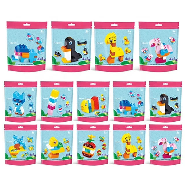 
New Gifts Educational Learning 4 In 1 Animal Kids Play Plastic DIY Toys Building Block 