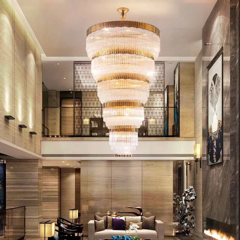 Hotel Chandelier Luxury Crystal Chandeliers for Hotel Lobby Foyer Stair Stairwell Restaurant Mall K9 Gold Crystal Pendant