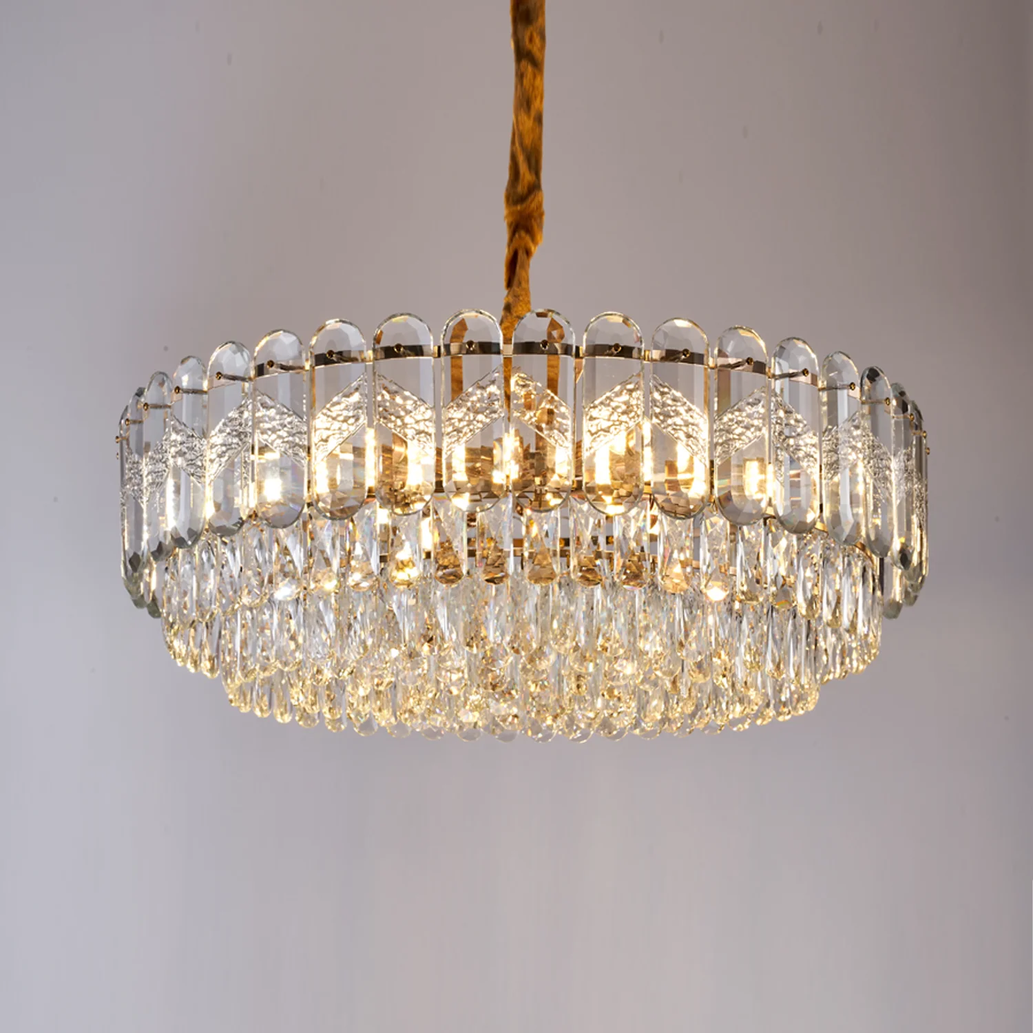 Light Color Yellow Dining Table Large Crystal Ceiling Chandelier