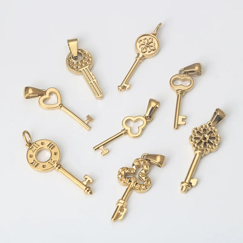 gold stainless steel key charms pendants for necklace DIY jewelry making