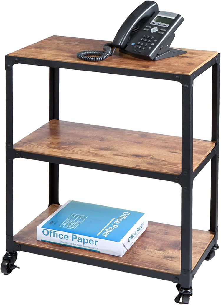 wood and metal frame Bar Cart 3 Tier Kitchen Microwave Cart Island On Wheels, Coffee Station