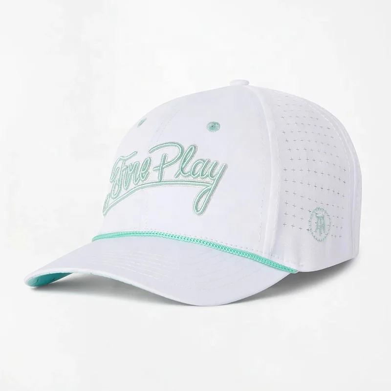 Laser Cut Hole Perforated Embroidery Logo 6 Panel Men Women Running Sport Gorras Unstructured Cap White Clean Fit Golf Rope Hat