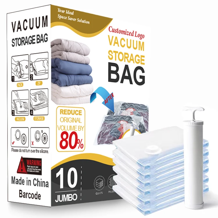 20 Pack space saver bags high quality transparent 80micron vacuum storage bag valves with pump for clothes Walmart
