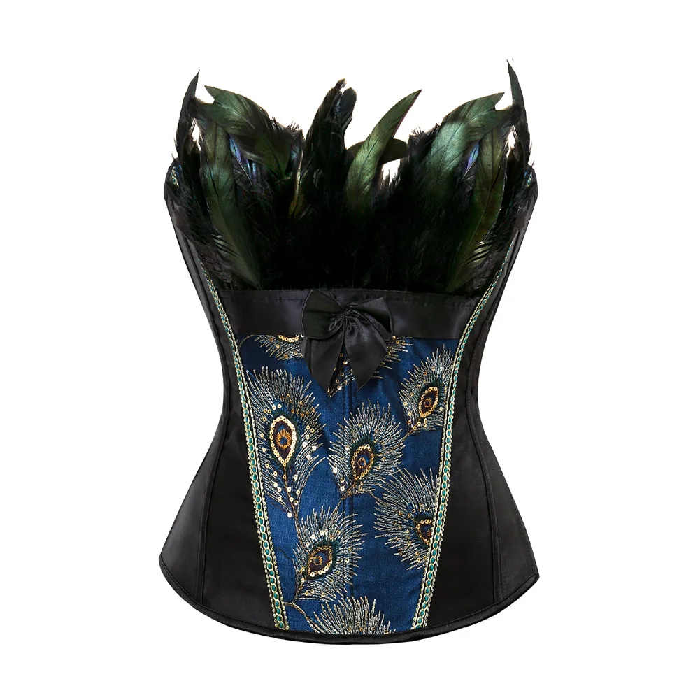 King Mcgreen star Embroidery Overbust Corset Dress Plus Size Gothic Peacock Feathers Bustier Tops Vintage Women Sexy Costume
