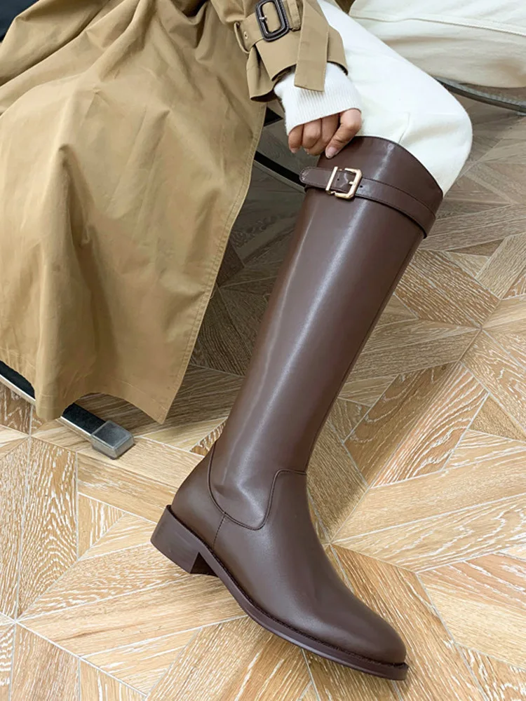 Winter Knight Brown Women Side Zippen Long Boots Shoes Hot Sale Fashion for Woman ZIP DY Rubber Solid Microfiber Tall Tube