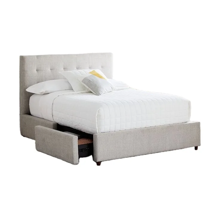 classic design velvet fabric storage bed frame upholstered drawer bed with tufted headboard