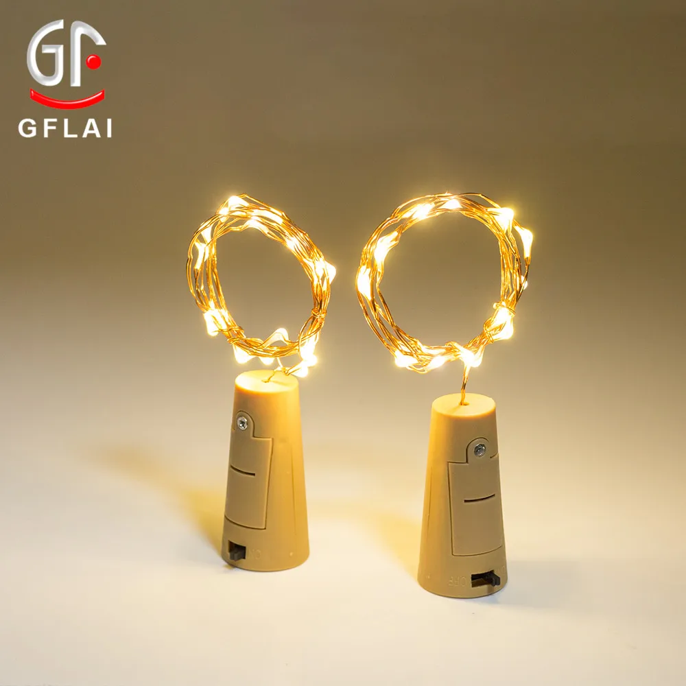 
China Supplier Outdoor Garland Lights 2M 20LED Solar Powered Wine Bottle Cork Shaped LED Copper Wire String 