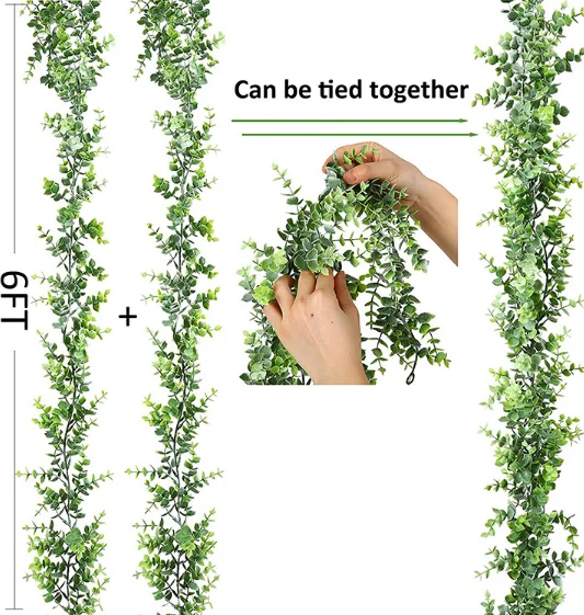 6 Pack Artificial Eucalyptus Garland Fake Eucalyptus Greenery Garland 6 Feet/Strand Fake Hanging Plant for Table Festival Party