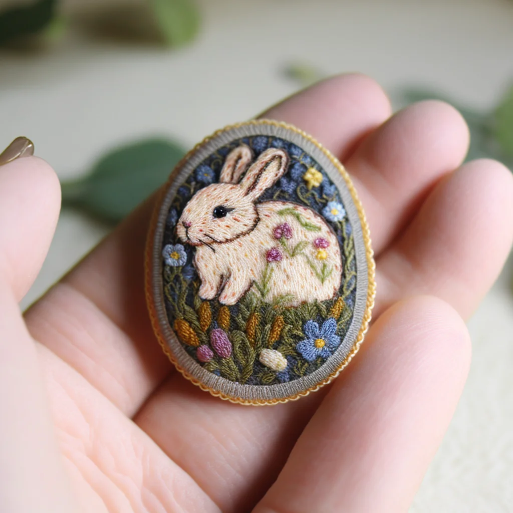 Kitschy Camper Van Bunny Patches Hare Figure Driving Retro Trailer Applique with Carrot Bumper