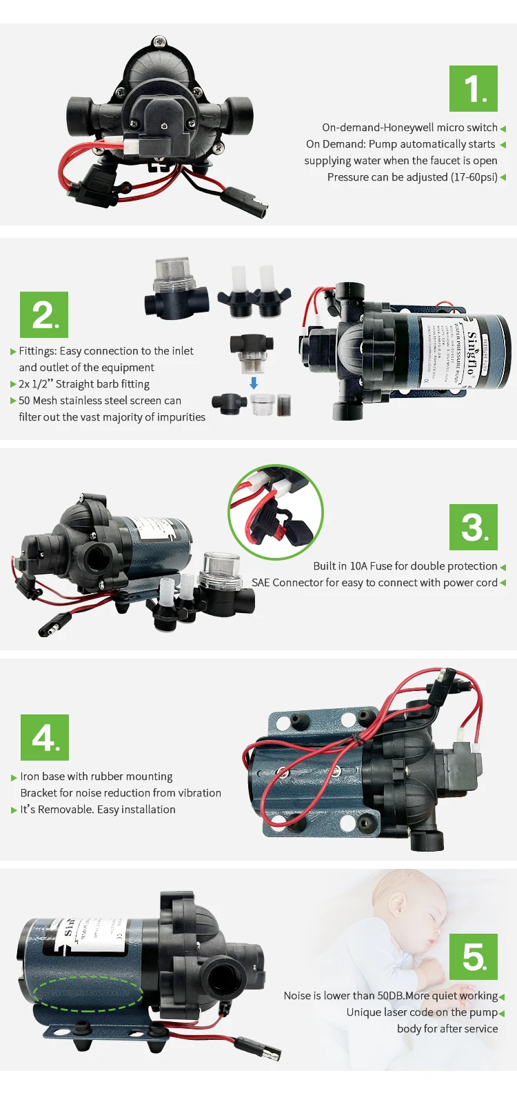 Singflo  3 GPM 12V RV Water Pump Diaphragm marine pump water pump