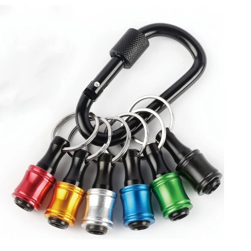 6pcs 1/4 inch Hex Shank Aluminum Alloy Screwdriver Bit Holder Quick-Change Extension Bar Keychain Drill Screw Adapter