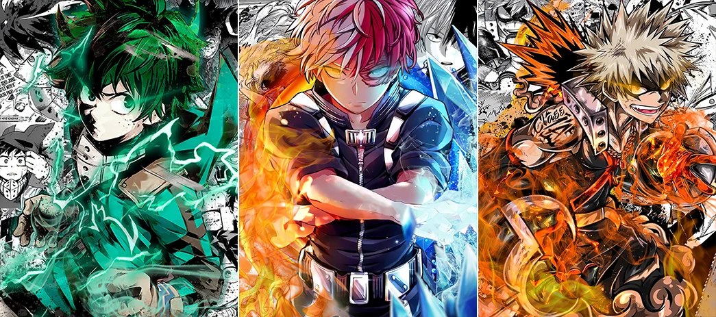 Newest Design Anime My Hero Academia 3D Lenticular Posters 3 Characters Changing Pictures Manga 3D Flip Poster Wall Decor