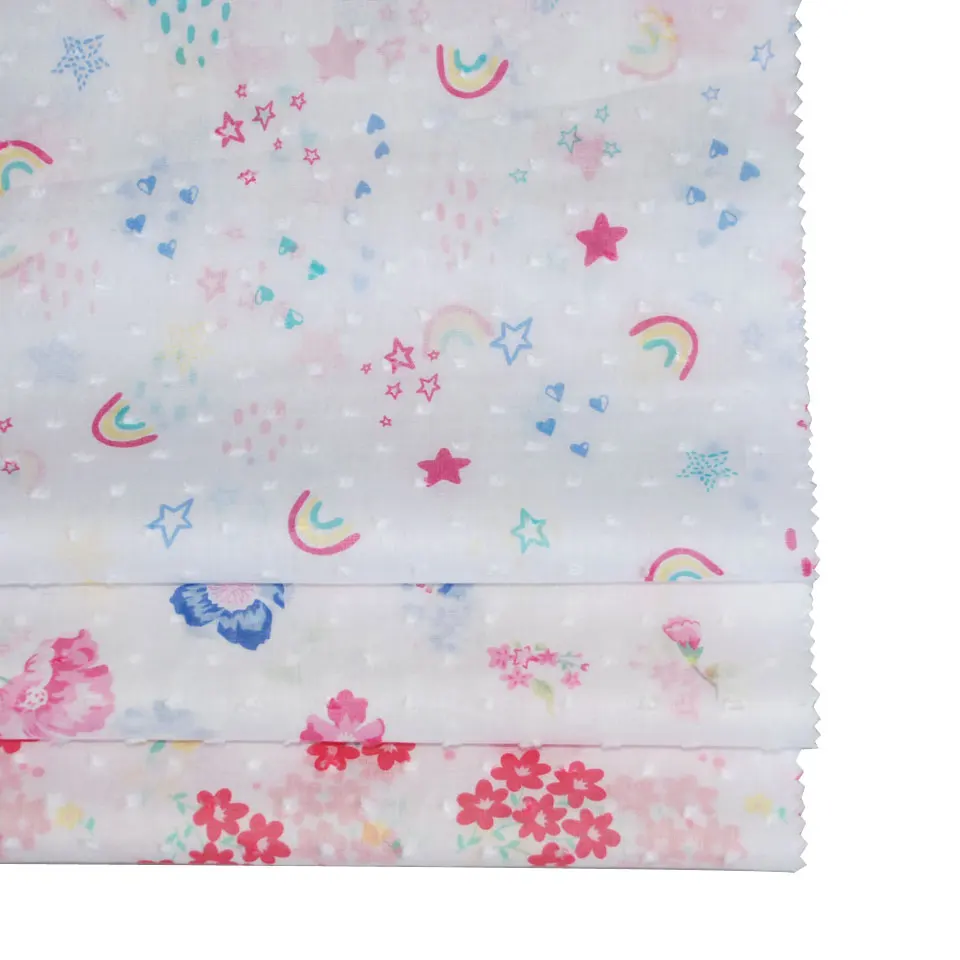 Light soft little flower with swiss dot dobby cotton printed fabric 100% cotton fabric for children dress