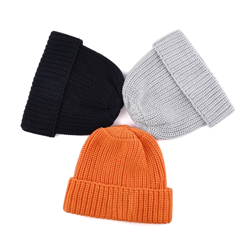 Wholesale Customization Solid Color Unisex Blank Plain Skull Caps Wholesale Winter Hats Cuff Beanie