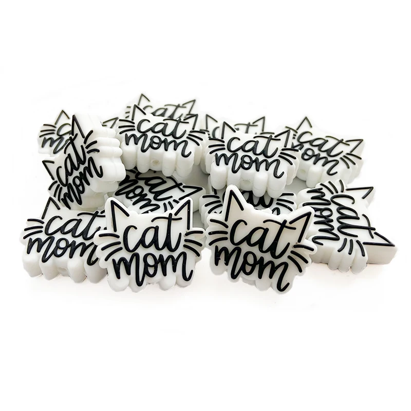 New cat mama baby teething silicone focal beads for pen making wholesale  design silicone focal beads