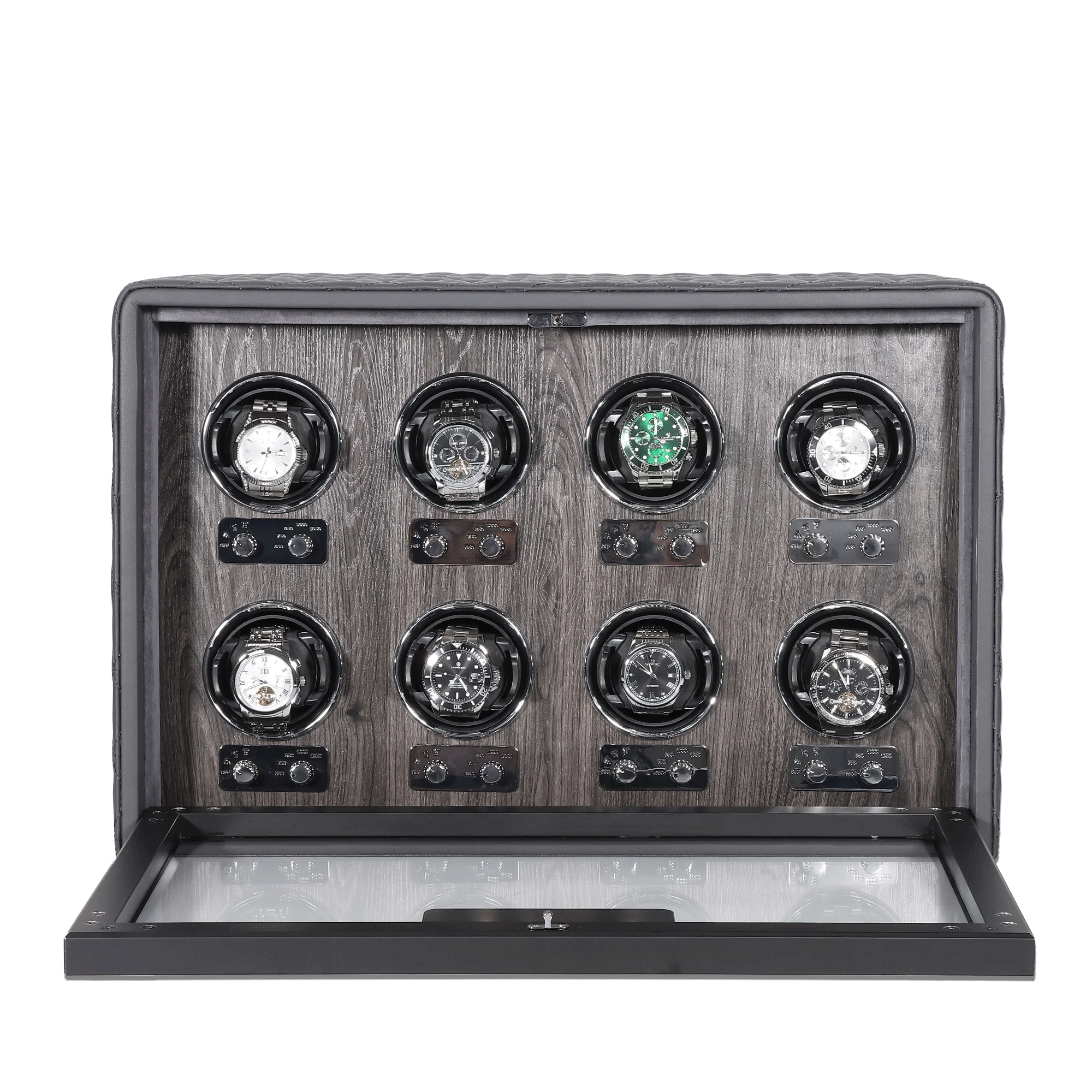 Luxury Handmade PU Leather Watch Winder with 8 Slots Safe MDF and Paper Storage Box for Watches and Accessories