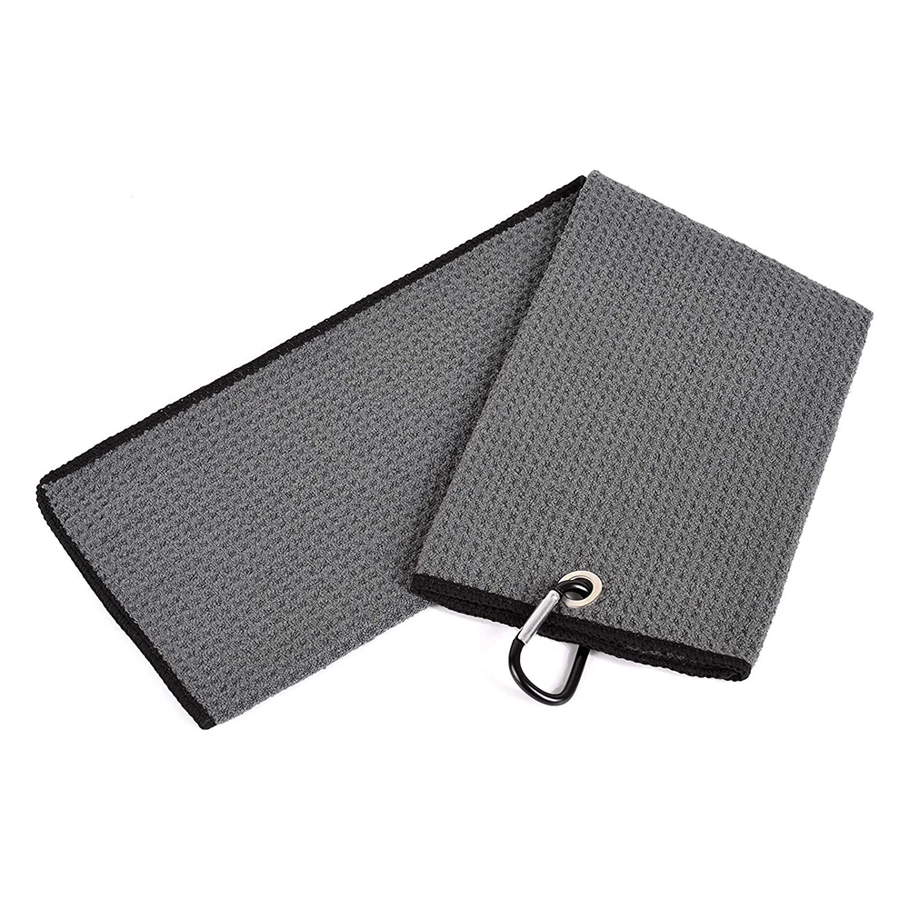 Ready to ship print large waffle pocket golf towels with carabiner