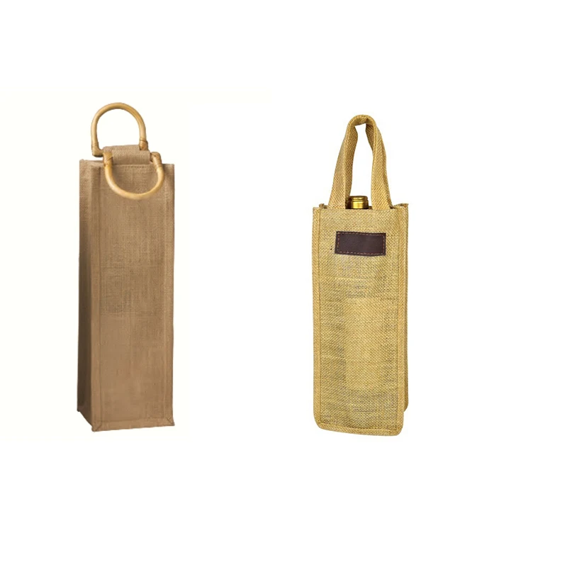 
Wholesale Customized OEM Burlap Hemp Raw Material Wine Bottle Jute Tote Shopping Bag 