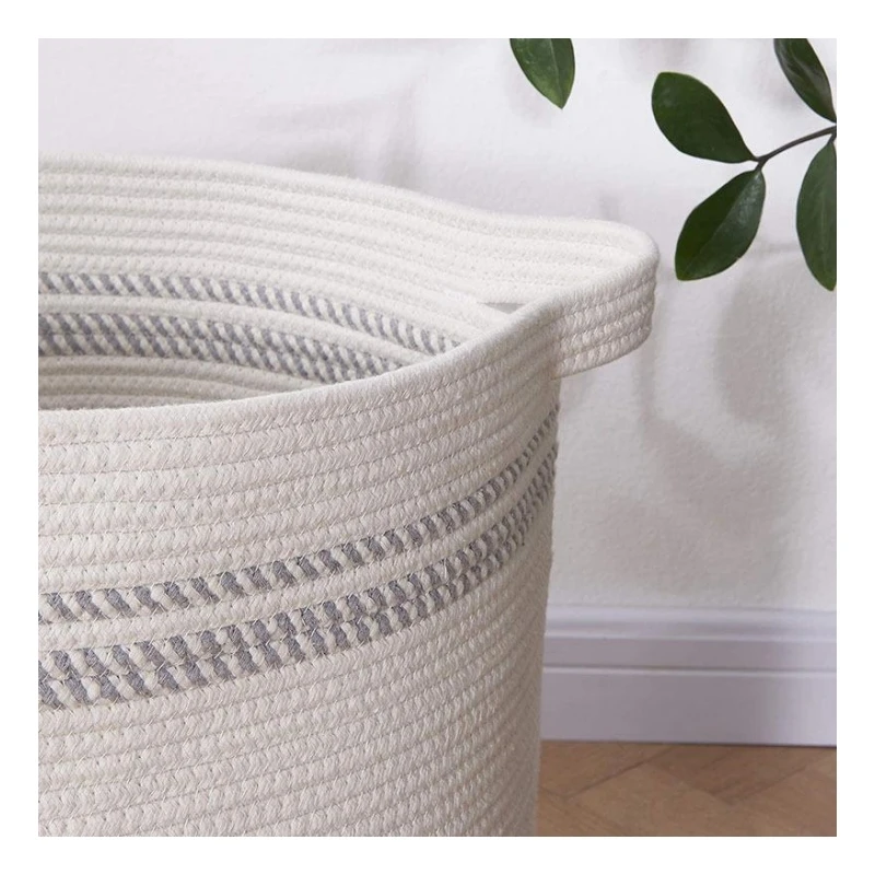 Custom Folding Cotton Rope Laundry Basket Organizer Woven Storage Basket for Blankets Toys Snacks with Handle