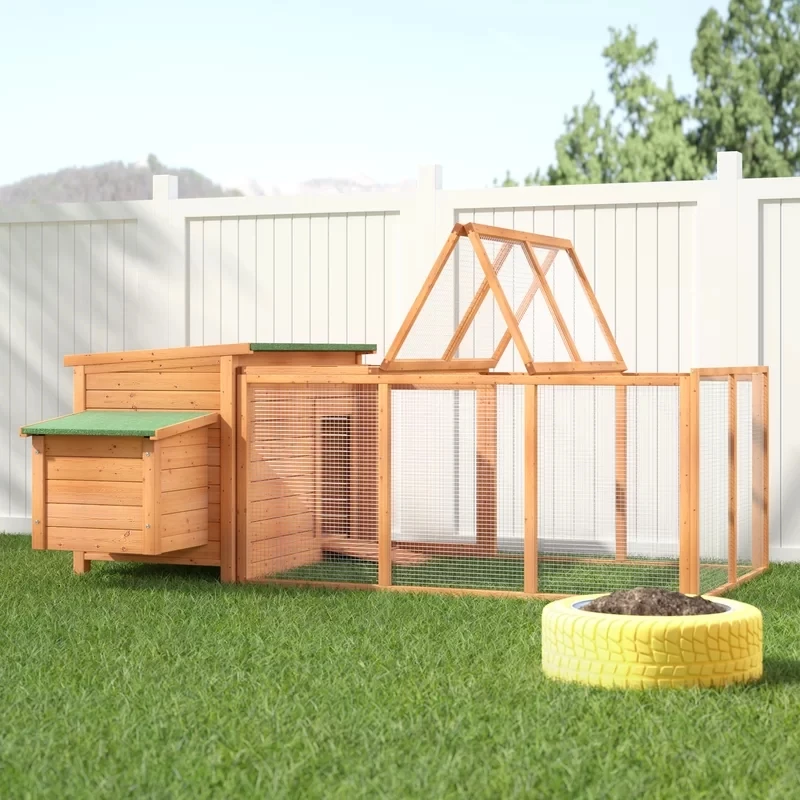 Large Wood Chicken Coop with Chicken Run with Wire Mesh