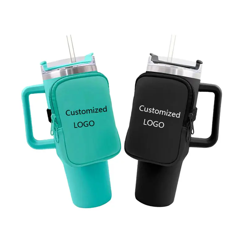 Portable Neoprene Water Bottle Carries Bag 30oz 40oz Water Bottle Bag Holder With Front Zipper Pocket