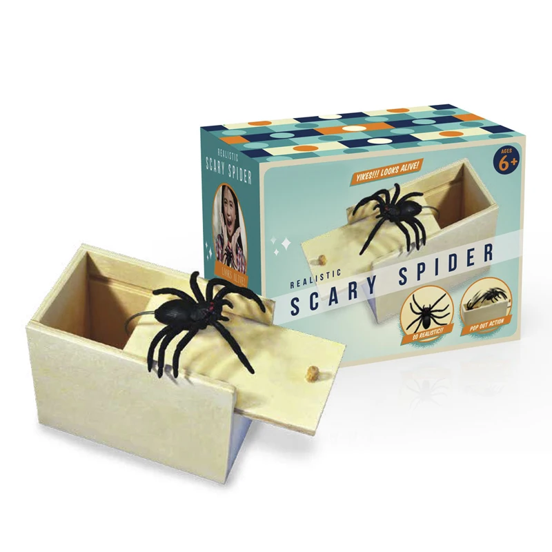 hot sell Lifelike Funny Surprise Bag Boxes Toy Wooden Prank Spider Scorpion Mouse centipede Scare Box Case Joke for children
