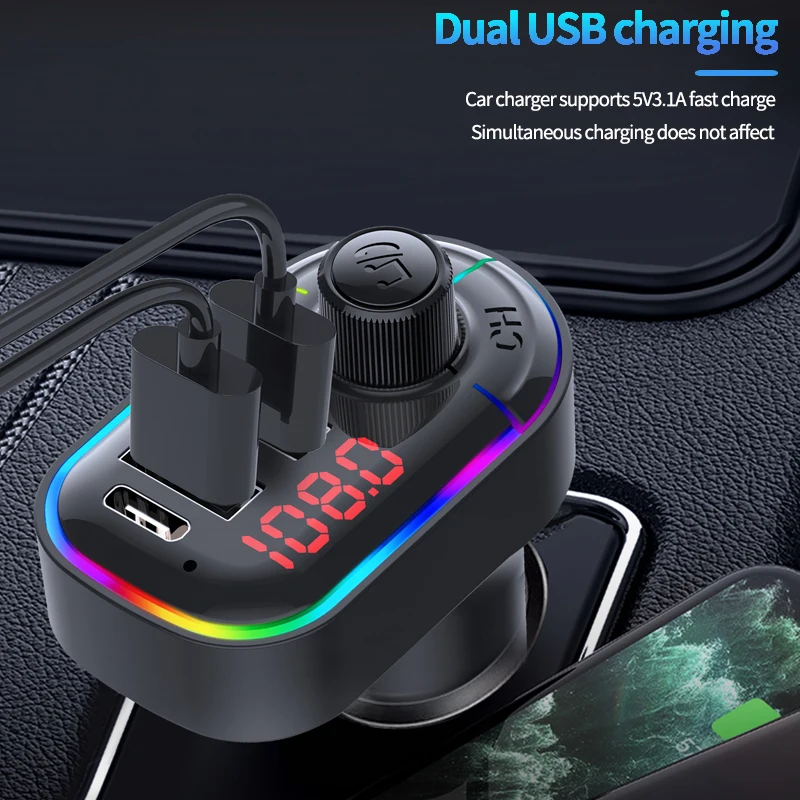 Factory Outlet Hot Selling Bluetooth FM Transmitter For Car Dual USB Charge 5V3.1A /1A  With Type C Charging Port