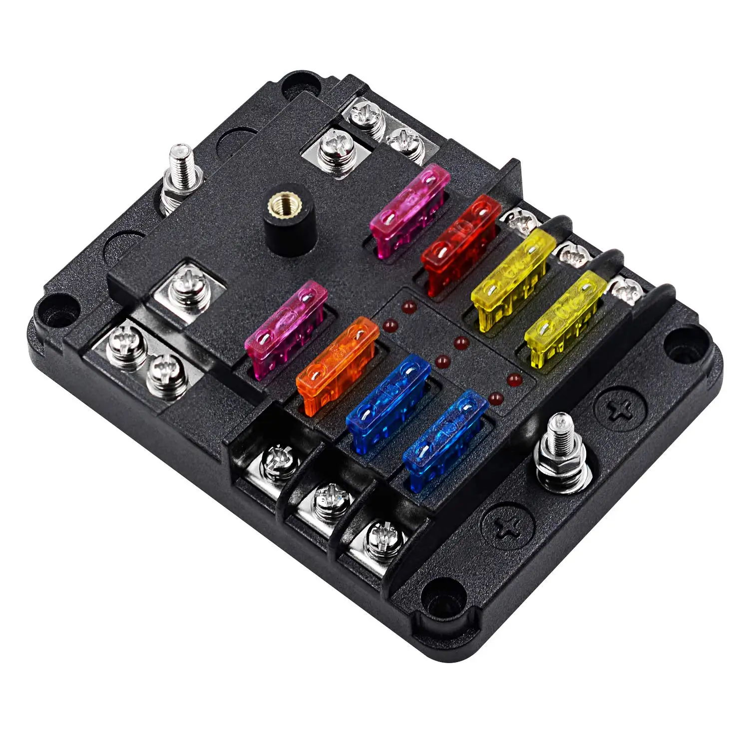 Fuse Block 6 way With Negative Bus Automotive ATC ATO Fuse Box with LED Indicator Ground Protection Cover for  Car Boat Mari