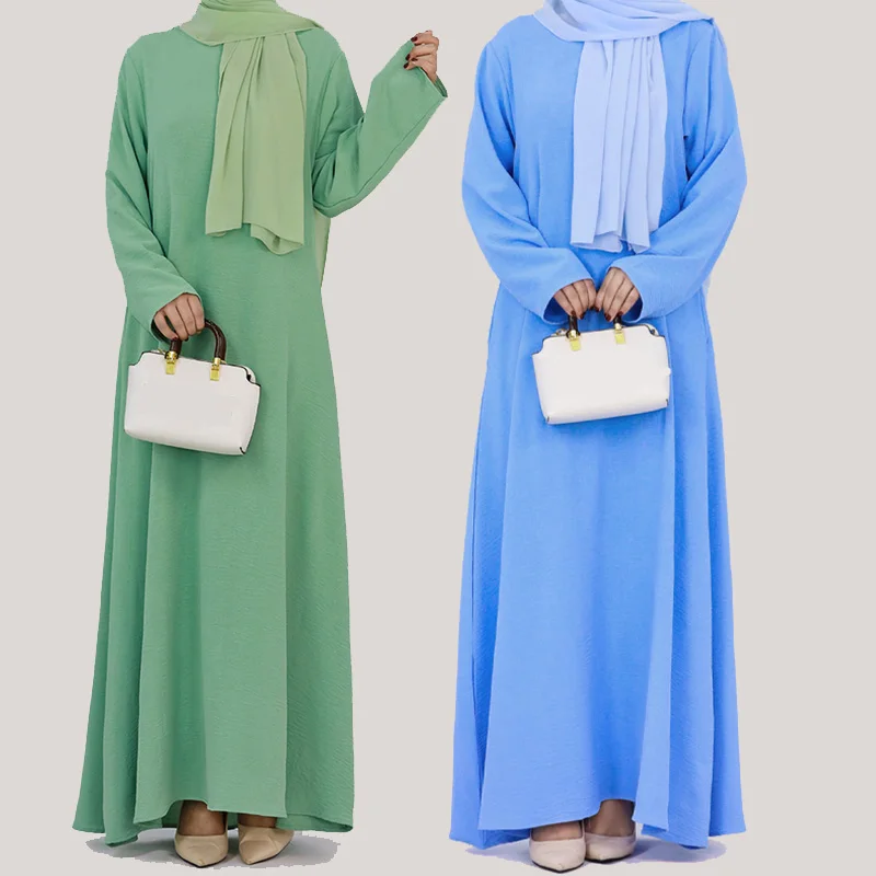 Wholesale 16 Colors Islamic Clothing Plain Robe Jilbab Kaftan Loose Muslim Dresses Crew Neck Dubai Abaya