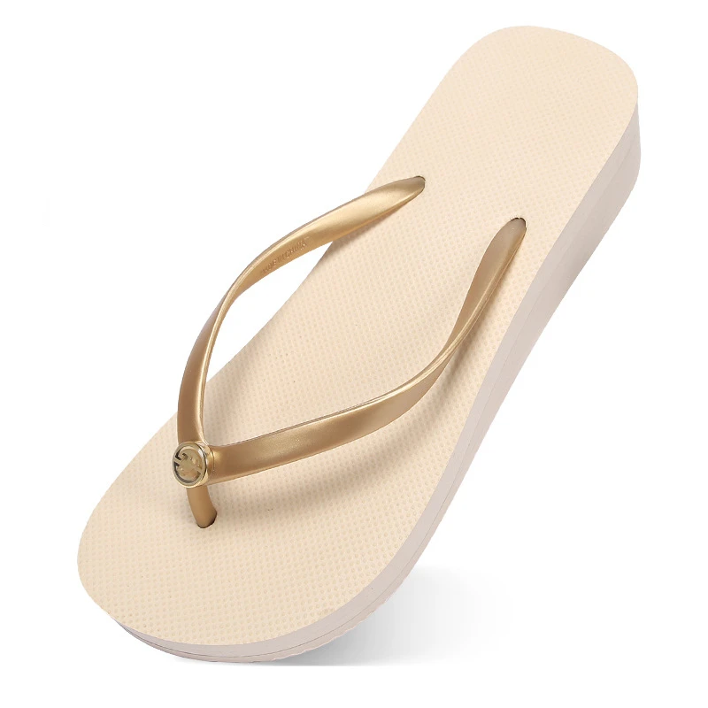 Wholesale Custom wedge heel EVA/RUBBER OEM women sandals flip-flops slippers  wedding white flipflops gold flip flop slipper