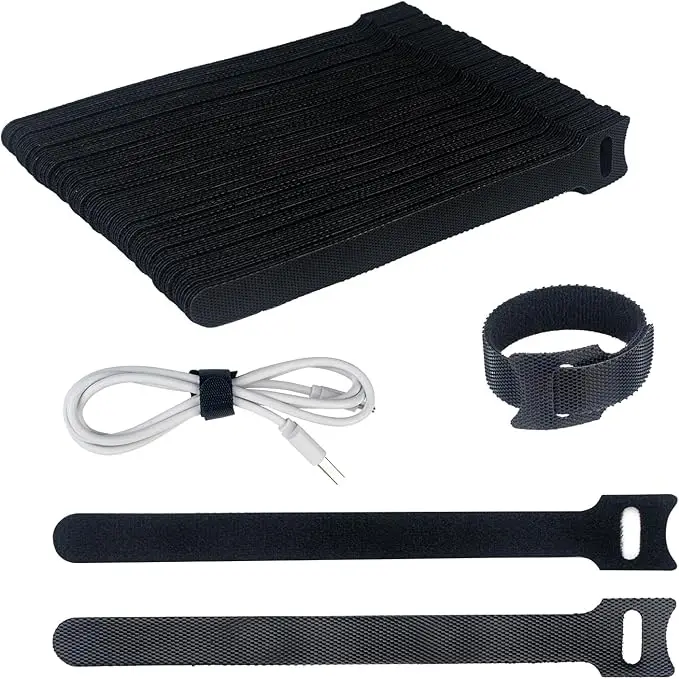 Best-Selling Adjustable Reusable Cable Ties Black Polyester Management for Home Office Desktop Charging Cables