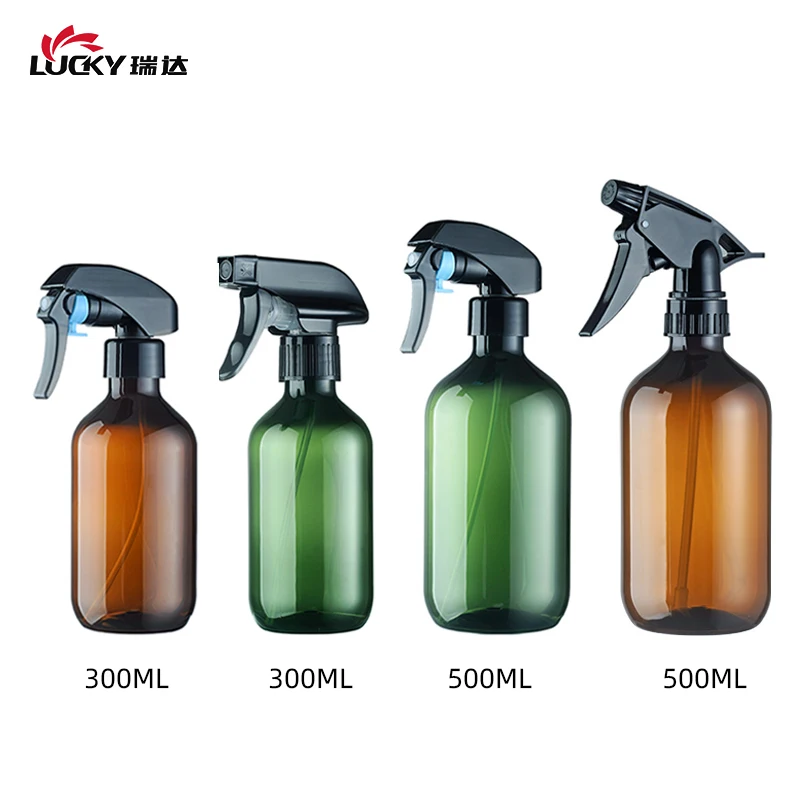Wholesale 300ML 500ml round amber plastic empty spray bottle household pet cleaning hand press trigger sprayer bottle