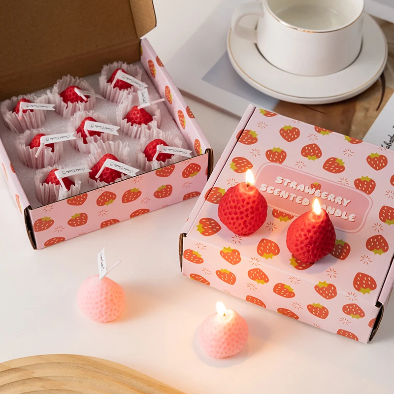 Strawberry scented candles plant scented oil sweet fruit strawberry candles birthday candles