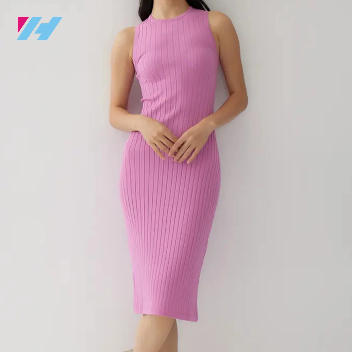 Trendy Knit Rib Classic Bodycon Women Clothing Sleeveless Tank Top Sweater Long Midi Dress